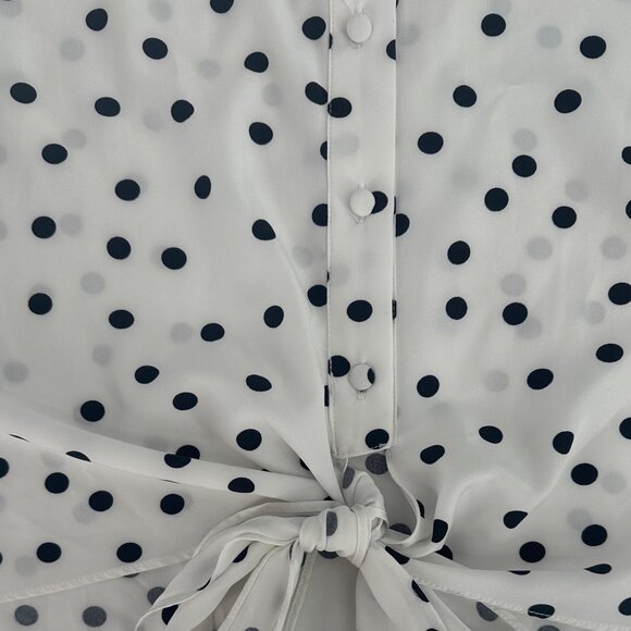 NWT Velvet Fleur White Button-Front Blouse Black Polka Dots Tie-Front Top XL - Picture 5 of 8